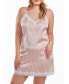 Brillow Plus Size Satin Striped Chemise with Lace Trim