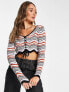Фото #1 товара Pacsun cropped knitted jumper in wavy stripe with drawstring bust