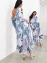 Фото #5 товара ASOS EDITION sheer draped off shoulder soft maxi dress in blue swirl print