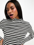 Pieces high neck top in black & white stripe