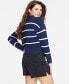 Фото #1 товара Women's Striped Patch-Pocket V-Neck Cardigan, Created for Macy's