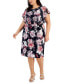 ფოტო #1 პროდუქტის Plus Size Floral-Print Flutter-Sleeve Midi Dress