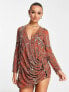 Фото #1 товара ASOS DESIGN embellished shift mini dress with drape front detail in rust