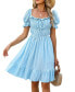 Women's Baby Blue Square Neck Puff Sleeve Mini Milkmaid Beach Dress