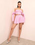 ASOS LUXE jacquard co-ord bandeau corsetted top with bow tie sleeves in pink print