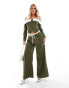 Фото #3 товара Extro & Vert Petite longline corset bandeau blazer top in khaki stripe co-ord