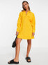 ASOS DESIGN texture stripe volume sleeve mini shirt dress in yellow