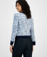 Фото #2 товара Women's Collarless Tweed Button Blazer