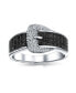 Фото #4 товара Trendy Fashion Pave Cubic Zirconia Black CZ Statement Belt Buckle Band Ring For Women .925 Sterling Silver