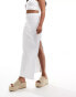 Pimkie ribbed side split maxi skirt in white