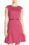 Adrianna Papell Belted Ponte Fit And Flare Magenta Back Zip Closure Dress Size 6