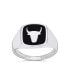 Unisex Signet Black Onyx Square Gemstone Western Texas Longhorn Buffalo Cow Antelope Skull Bull Men's Ring .925 Sterling Silver