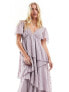 Фото #5 товара ASOS DESIGN dobby asymmetric ruffle midi dress with tie back neck in mauve