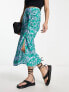 Фото #4 товара Vila wrap midi skirt with ruched side detail in green print