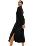 New Look belted knitted midi dress in black