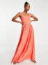 Фото #7 товара ASOS DESIGN Petite square neck dropped waist belted pleat maxi dress in hot coral - BPINK