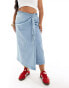 Vero Moda Curve denim maxi wrap skirt in light blue Синий, 48 - фото #4