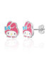 Фото #1 товара Sanrio Womens and Friends Silver Plated and Enamel Stud Earrings - My Melody, Officially Licensed