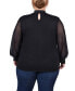 Фото #2 товара Plus Size Long Mesh Sleeve Pullover Top with Jewels