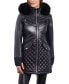 ფოტო #1 პროდუქტის Women's Petite Faux-Fur-Trim Hooded Quilted Coat