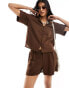 Lindex co-ord Edda Linen blend boxy beach shirt in brown Коричневый, XS - фото #1