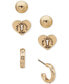 Gold-Tone 3-Pc. Set Crystal Logo Hoop & Stud Earrings