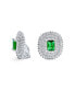 ფოტო #1 პროდუქტის Classic Holiday Party Bridal Simulated Emerald Cut Green Cubic Zirconia Triple Row Baguette Halo AAA CZ Stud Clip On Earrings Wedding Non Pierced Ear