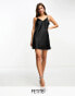 Фото #1 товара Miss Selfridge Petite satin swing mini slip dress in black