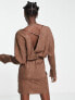 Фото #5 товара ASOS DESIGN cuffed long sleeved satin mini dress with pleat detail skirt in chocolate
