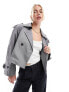 Stradivarius oversized cropped trench coat in slate grey