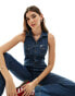 Wrangler racer back denim jumpsuit in dark wash