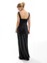 Six Stories Bridesmaid square neck satin maxi dress in black