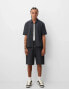 Bershka zip through cotton shirt in charcoal