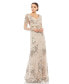 Фото #1 товара Women's Embellished V Neck Illusion Long Sleeve Gown