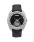 ფოტო #1 პროდუქტის Men Roman Leather Watch - Silver/Black, 46mm