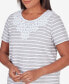 Фото #5 товара Petite Classic Neutrals Lace Neck Striped Split Hem T-shirt