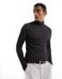 ASOS DESIGN long sleeve t-shirt with roll neck in charcoal marl