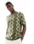 ASOS DESIGN knitted crew neck t-shirt in textured khaki wiggle pattern