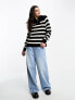 Фото #3 товара Miss Selfridge stripe knit half zip jumper in black stripe