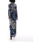 Vero Moda Tall long sleeved lettuce edge mesh maxi dress in blue abstract butterfly print