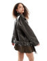 Lioness oversized distressed leather look pocket detail biker jacket in charcoal