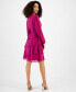 ფოტო #2 პროდუქტის Petite Belted Long-Sleeve Ruffle-Skirt Dress