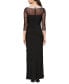 ფოტო #2 პროდუქტის Petite 3/4-Sleeve Illusion Ruffled Gown