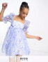 Фото #1 товара Forever New Petite puff sleeve organza mini dress in blue floral