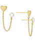 ფოტო #2 პროდუქტის Cubic Zirconia & Heart Double Piercing Chain Earrings in Gold-Plated Sterling Silver, Created for Macy's