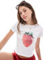 Stradivarius strawberry detail graphic t-shirt in white