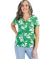 ფოტო #1 პროდუქტის Petite Floral Henley Short-Sleeve Top, Created for Macy's