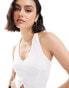 Pull&Bear ribbed halterneck top in white