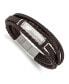 ფოტო #1 პროდუქტის Stainless Steel Brushed Brown Leather Rubber ID Bracelet