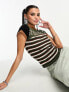 Basic Pleasure Mode astro knitted striped tshirt in brown KHAKI/BROWN, UK 10 - фото #1